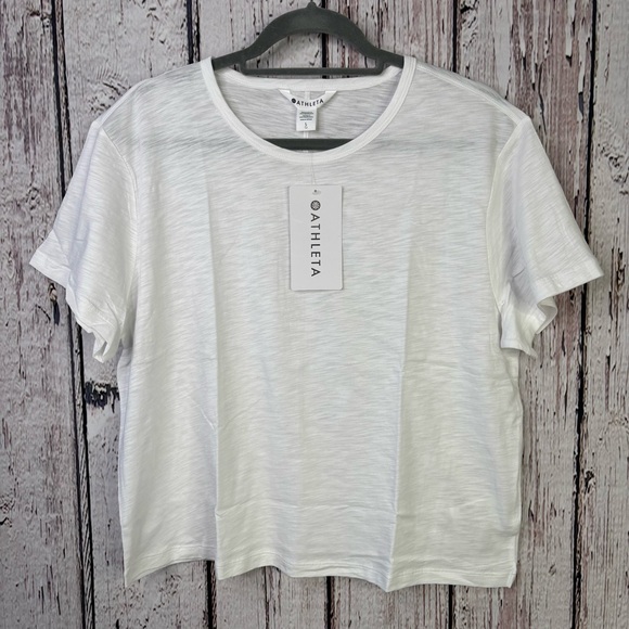 Athleta Tops - 🏷️NWT Athleta Size Large Essential Slub Tee Bright White Semi-Fitted Crew Neck